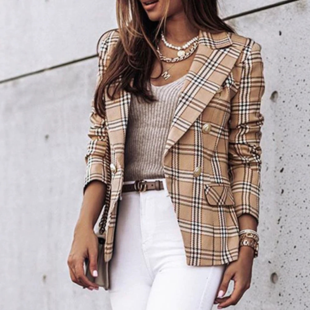 Double-breasted women's blazer with a chic check pattern and a fitted silhouette - J&B; - 3 - Elvaroza.com
