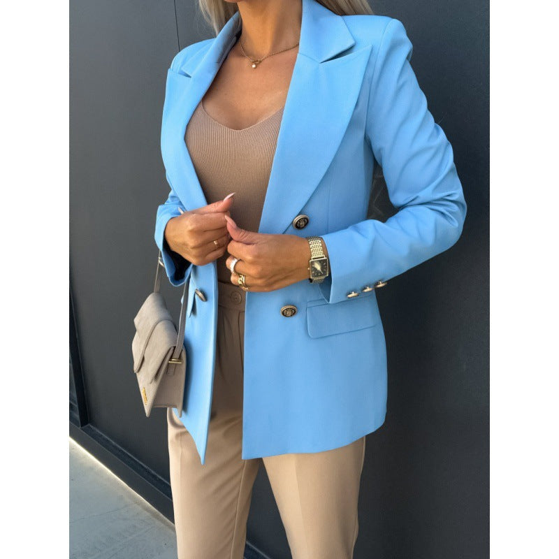 Zweireihiger Damenblazer in Hellblau mit eleganter Schnittführung | J&B - 1 - Elvaroza.com