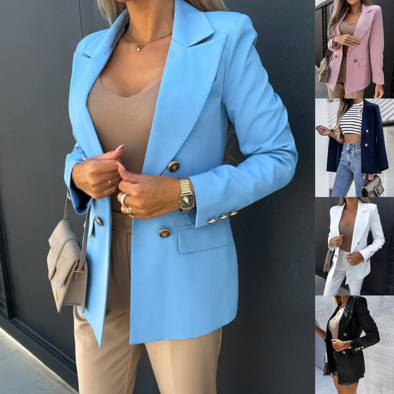 Zweireihiger Damenblazer in Hellblau mit eleganter Schnittführung | J&B - 3 - Elvaroza.com