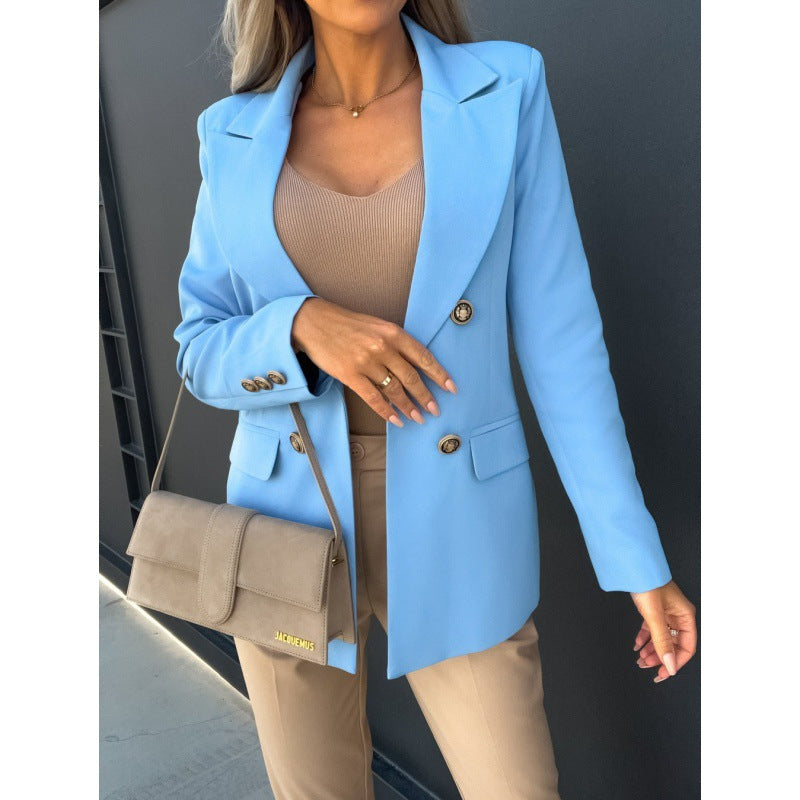 Zweireihiger Damenblazer in Hellblau mit eleganter Schnittführung | J&B - 5 - Elvaroza.com