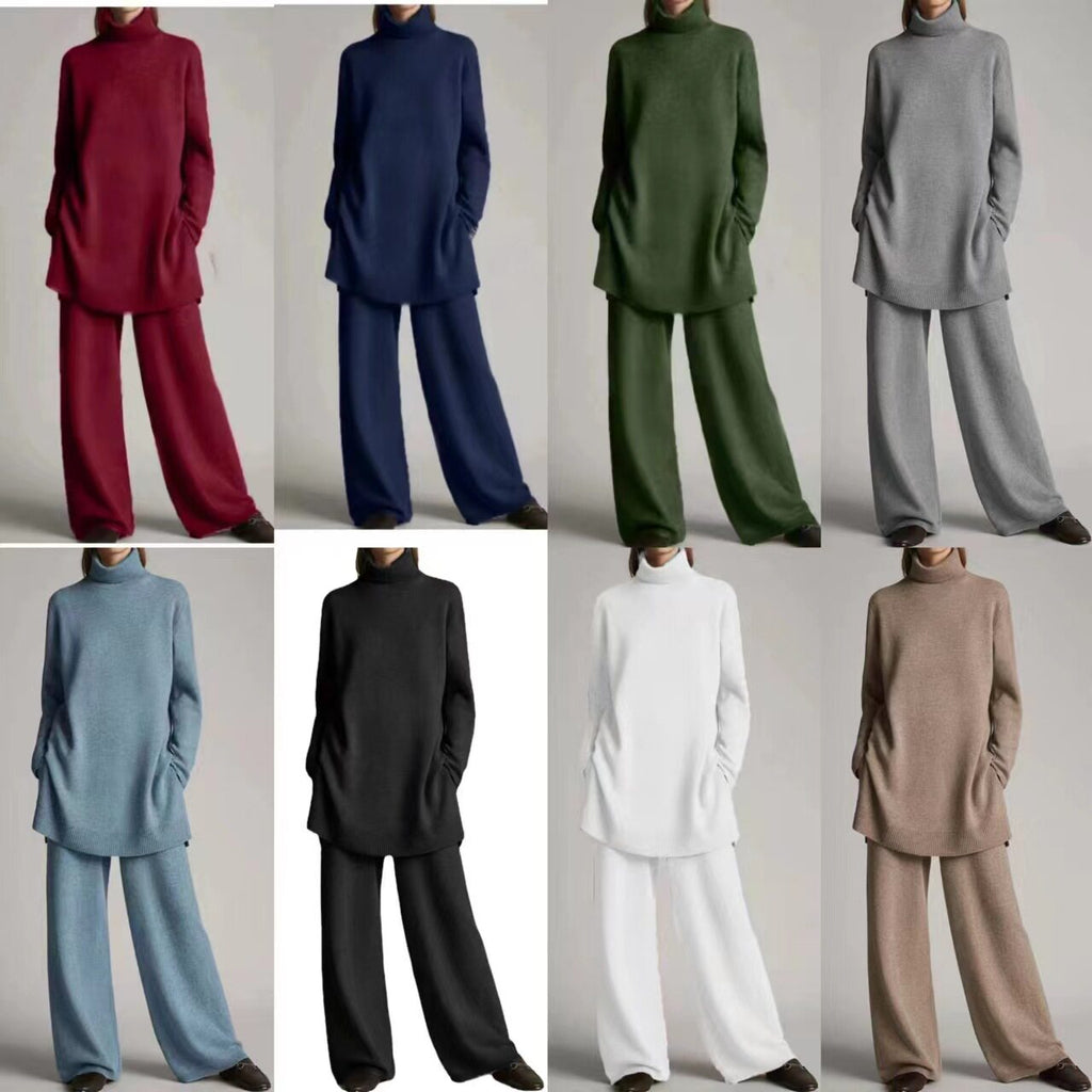 Casual two-piece women's knit set with a turtleneck and relaxed fit - J&B; - 3 - Elvaroza.com