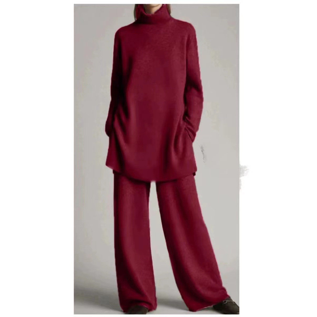 Casual two-piece women's knit set with a turtleneck and relaxed fit - J&B; - 5 - Elvaroza.com
