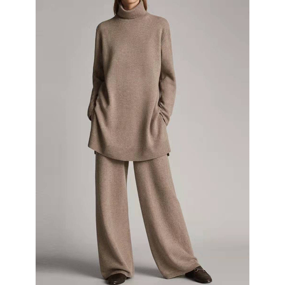 Casual two-piece women's knit set with a turtleneck and relaxed fit - J&B; - 7 - Elvaroza.com