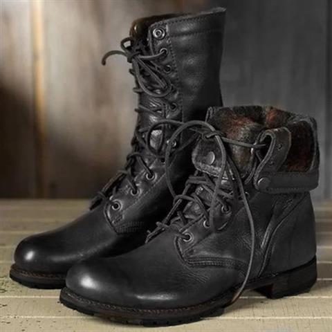 Women's calf-high lace-up boots with a cozy fleece cuff - J&B; - 2 - Elvaroza.com