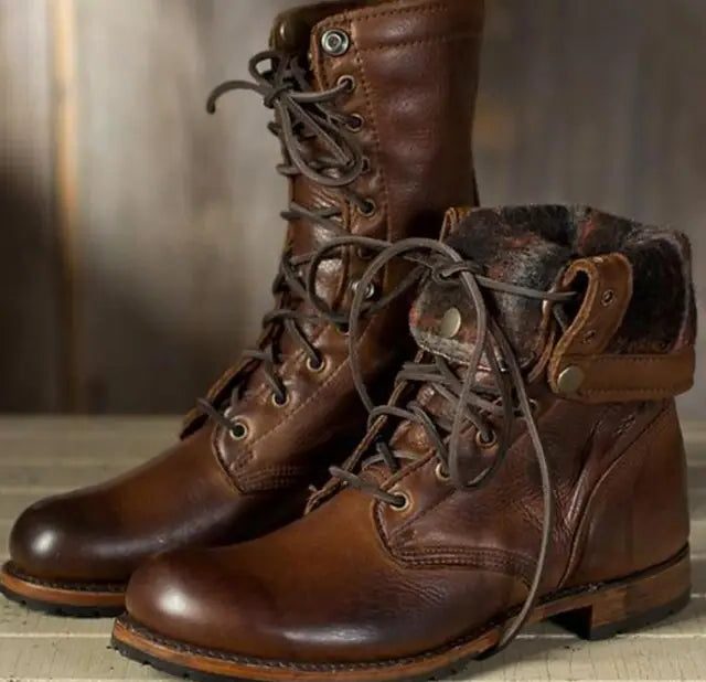 Women's calf-high lace-up boots with a cozy fleece cuff - J&B; - 3 - Elvaroza.com