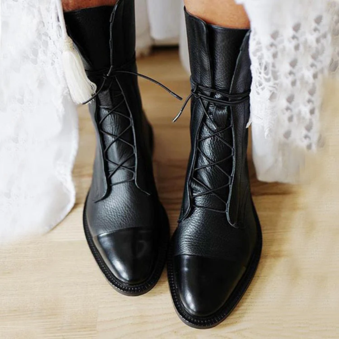 Women's lace-up ankle boots with a polished toe cap - J&B; - 1 - Elvaroza.com