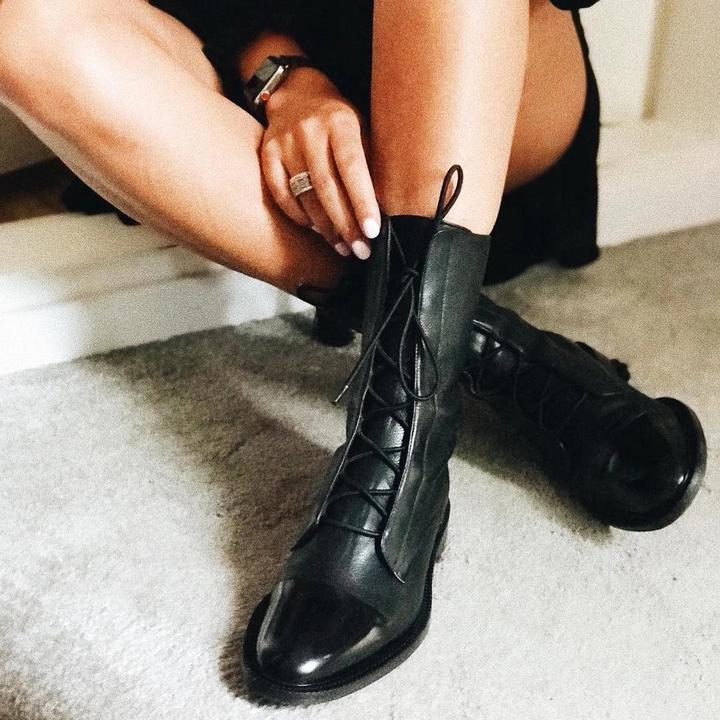 Women's lace-up ankle boots with a polished toe cap - J&B; - 2 - Elvaroza.com