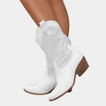 Women's cowboy boots with a perforated design and block heel - J&B; - 1 - Elvaroza.com