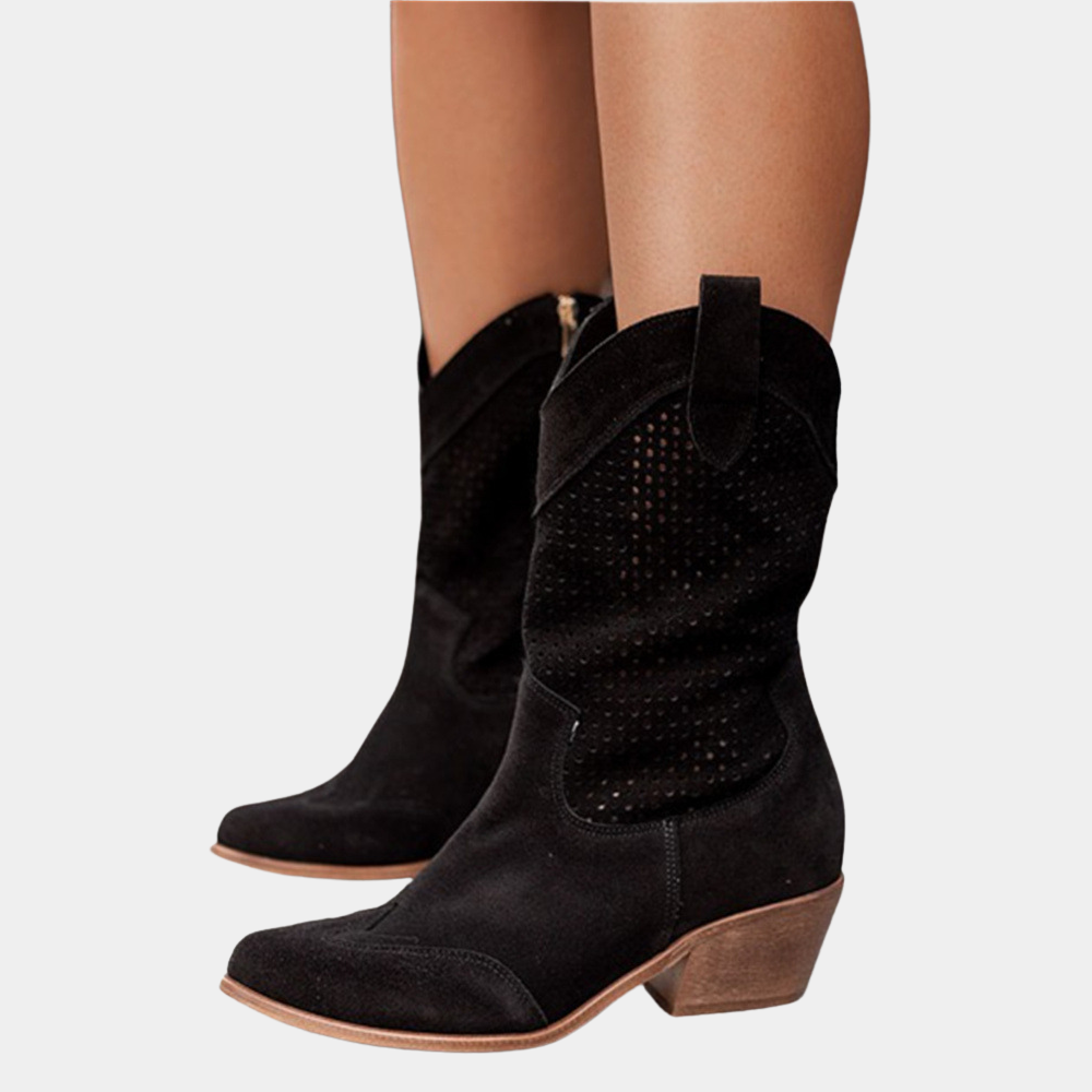 Women's cowboy boots with a perforated design and block heel - J&B; - 3 - Elvaroza.com