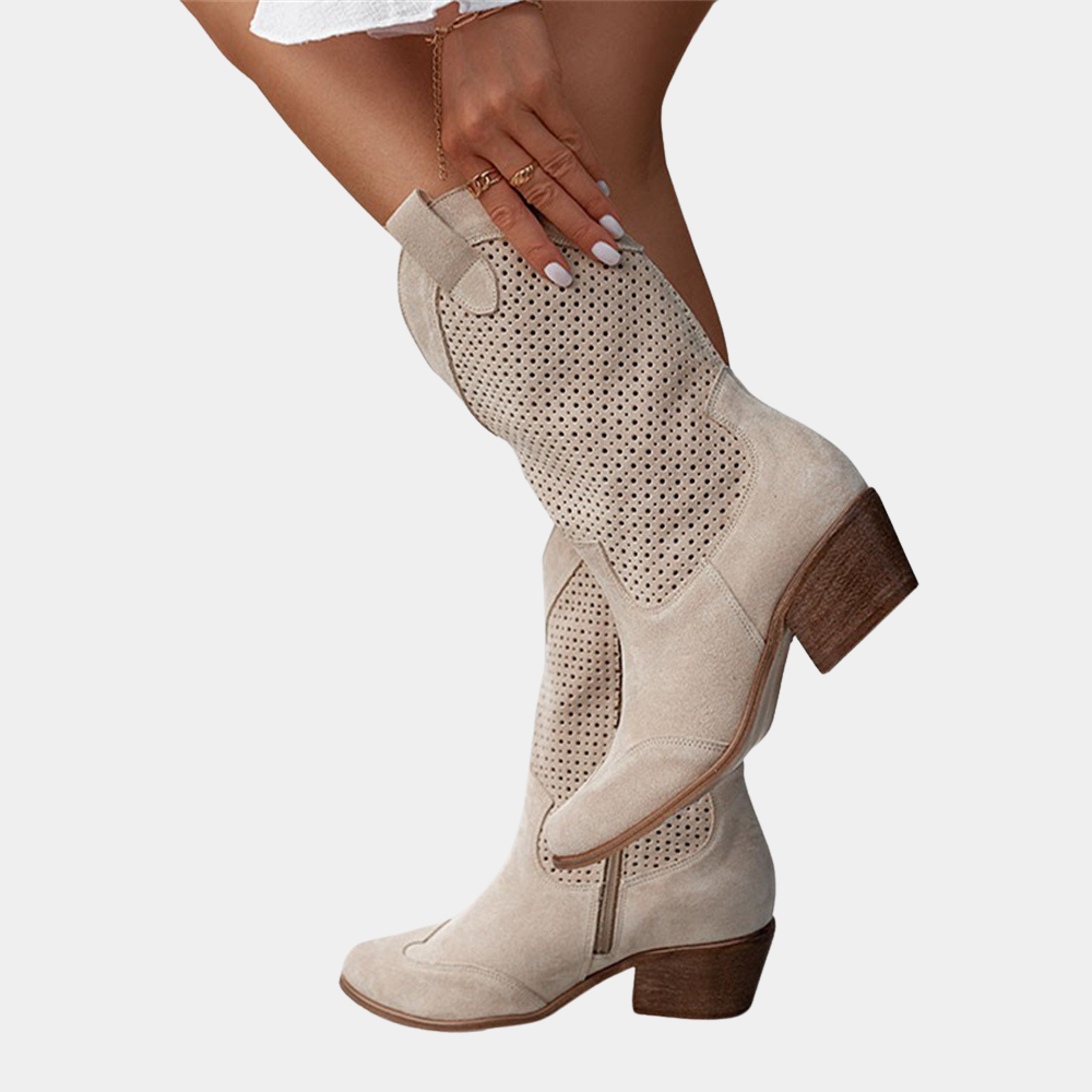 Women's cowboy boots with a perforated design and block heel - J&B; - 5 - Elvaroza.com