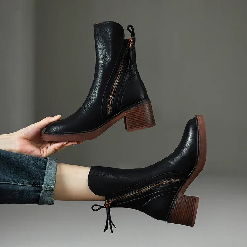 Women's Ankle Boots with Block Heels and Side Zippers - J&B; - 1 - Elvaroza.com