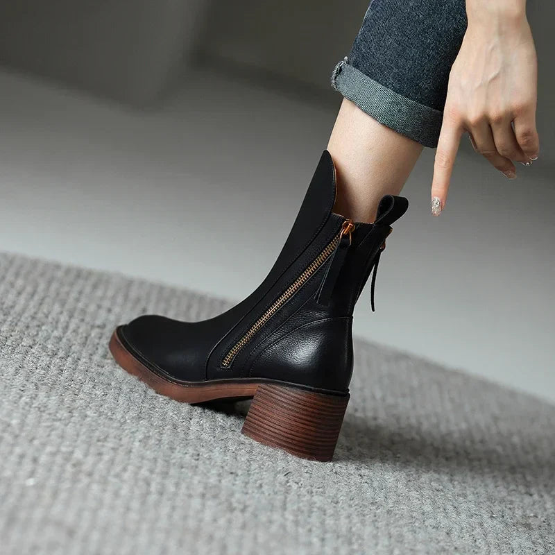 Women's Ankle Boots with Block Heels and Side Zippers - J&B; - 2 - Elvaroza.com