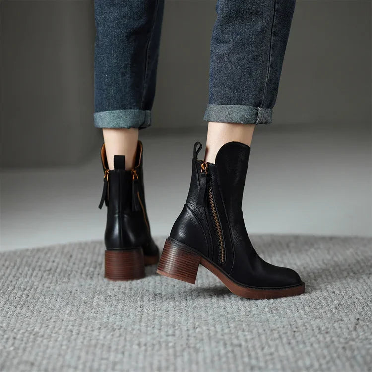 Women's Ankle Boots with Block Heels and Side Zippers - J&B; - 3 - Elvaroza.com