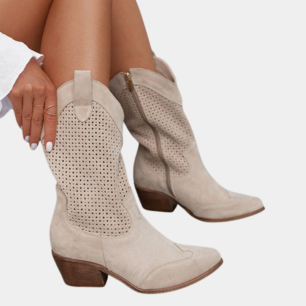 Women's cowboy boots with a perforated design and block heel - J&B; - 6 - Elvaroza.com