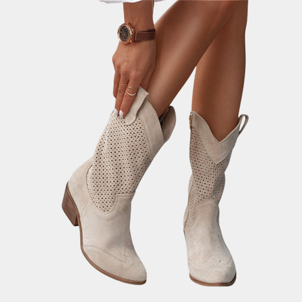 Women's cowboy boots with a perforated design and block heel - J&B; - 7 - Elvaroza.com