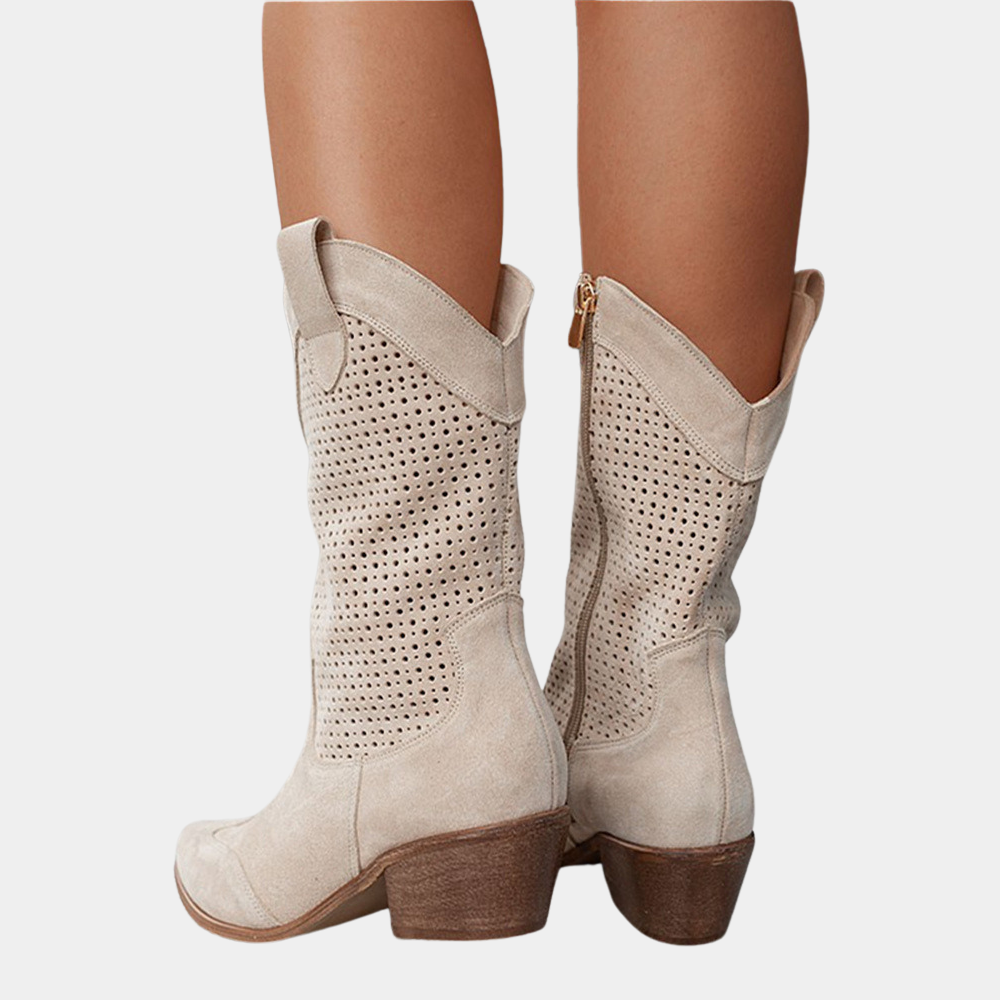 Women's cowboy boots with a perforated design and block heel - J&B; - 8 - Elvaroza.com