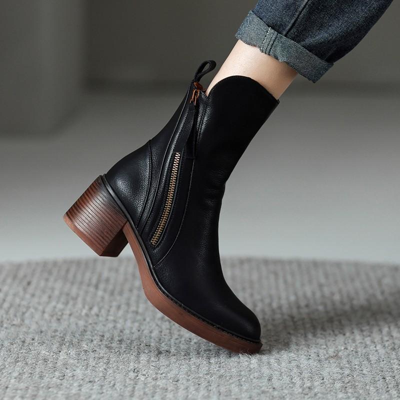 Women's Ankle Boots with Block Heels and Side Zippers - J&B; - 4 - Elvaroza.com
