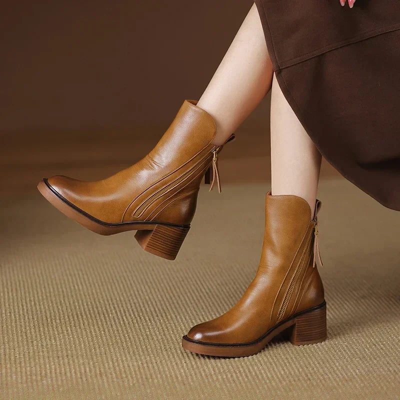 Women's Ankle Boots with Block Heels and Side Zippers - J&B; - 5 - Elvaroza.com