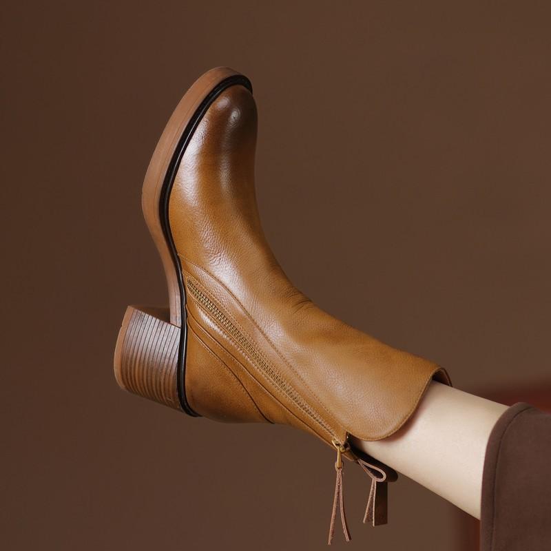 Women's Ankle Boots with Block Heels and Side Zippers - J&B; - 8 - Elvaroza.com