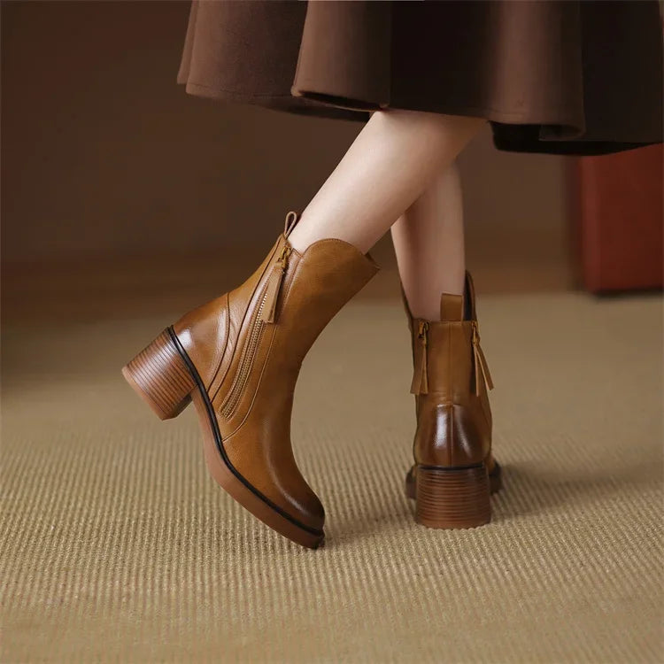Women's Ankle Boots with Block Heels and Side Zippers - J&B; - 9 - Elvaroza.com