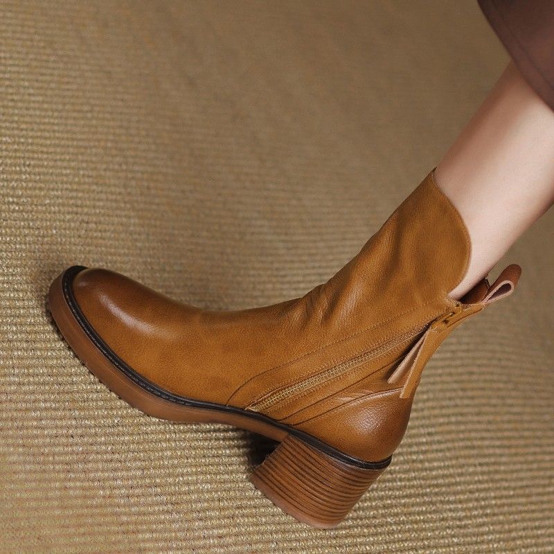 Women's Ankle Boots with Block Heels and Side Zippers - J&B; - 10 - Elvaroza.com