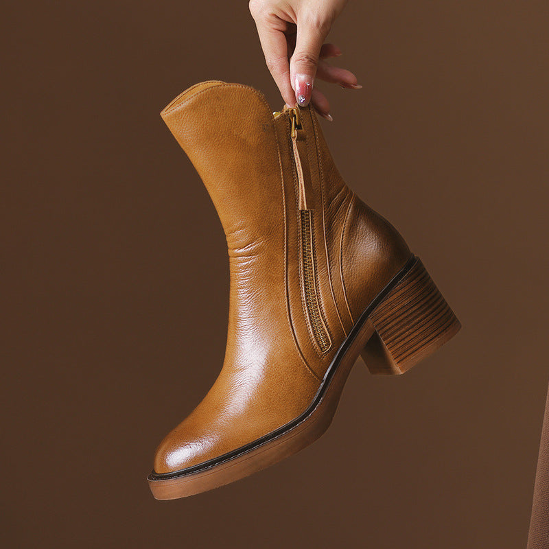 Women's Ankle Boots with Block Heels and Side Zippers - J&B; - 11 - Elvaroza.com