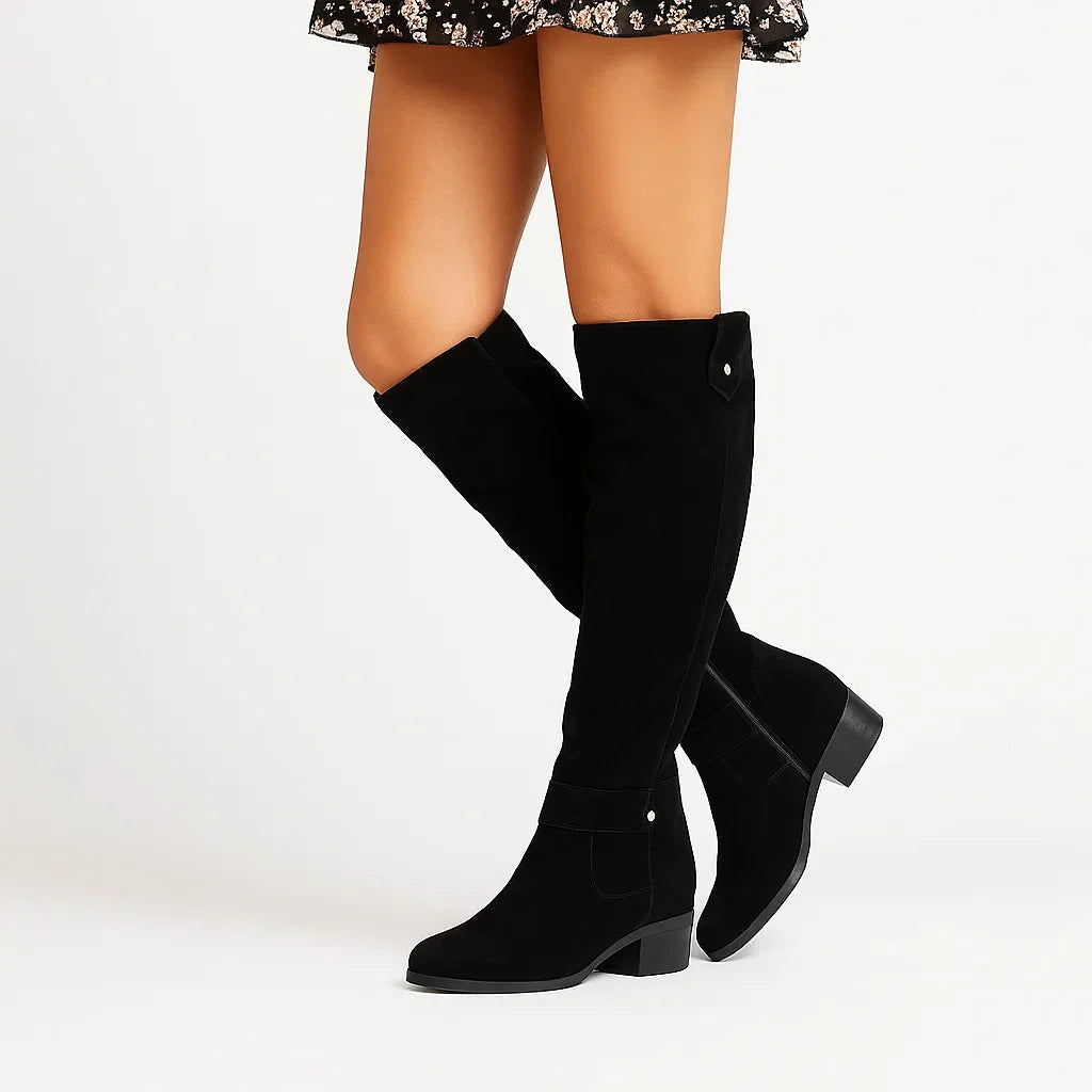 Women's Knee-High Boots with Block Heels and Side Zippers - J&B; - 2 - Elvaroza.com