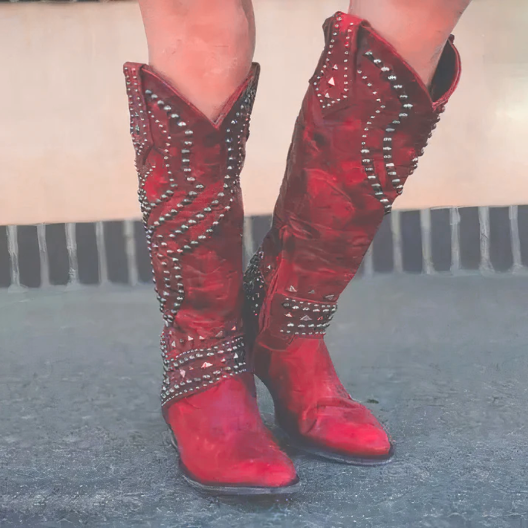 Knee-high women's cowboy boots with studded detailing - J&B; - 4 - Elvaroza.com