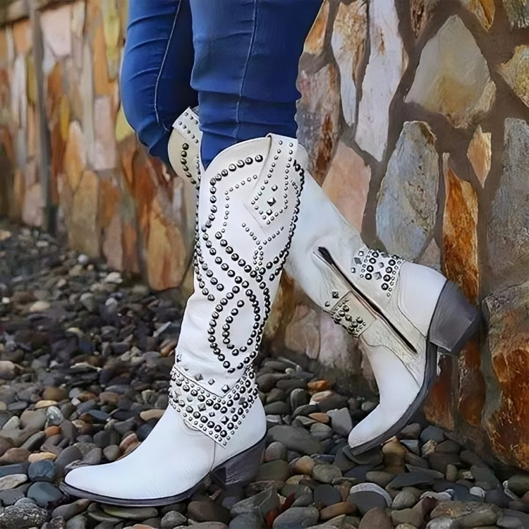 Knee-high women's cowboy boots with studded detailing - J&B; - 5 - Elvaroza.com