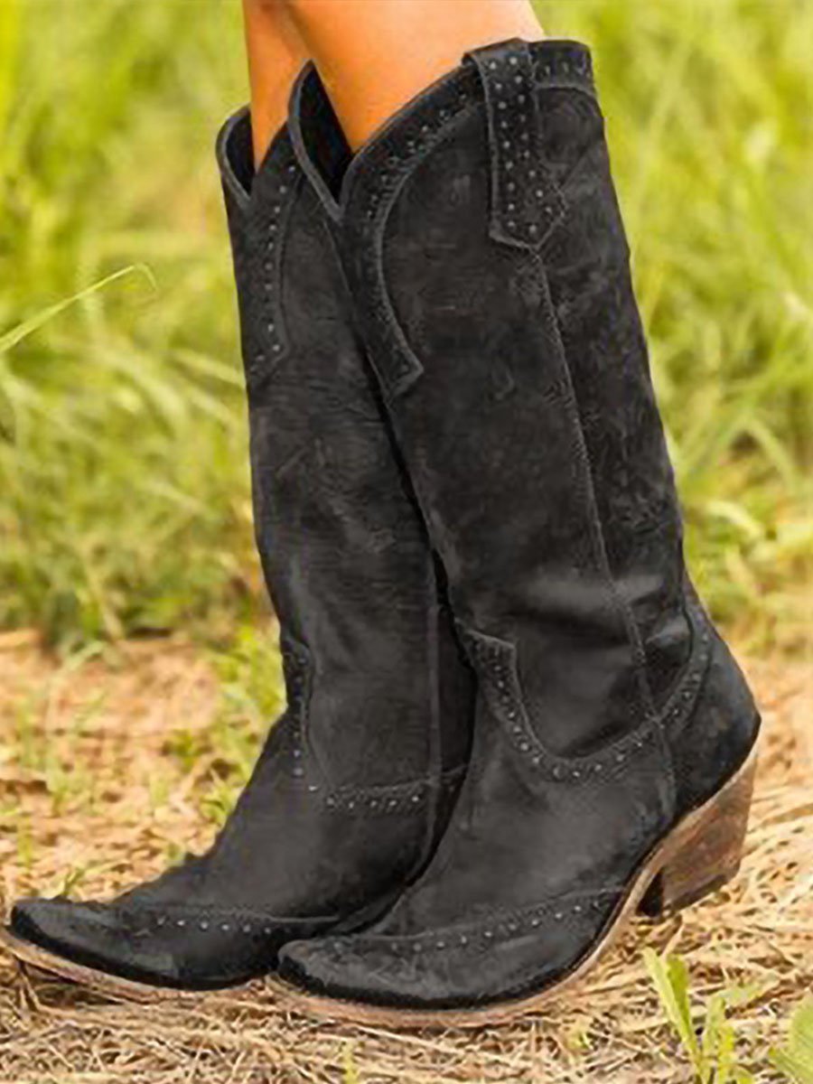 Knee-high cowboy boots for women with studs - J&B; - 2 - Elvaroza.com