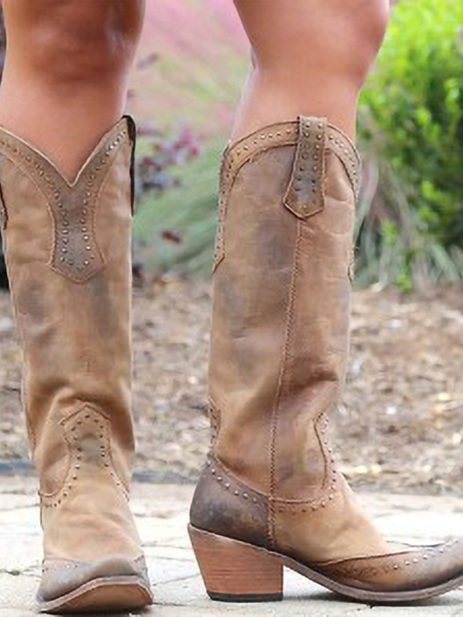 Knee-high cowboy boots for women with studs - J&B; - 3 - Elvaroza.com
