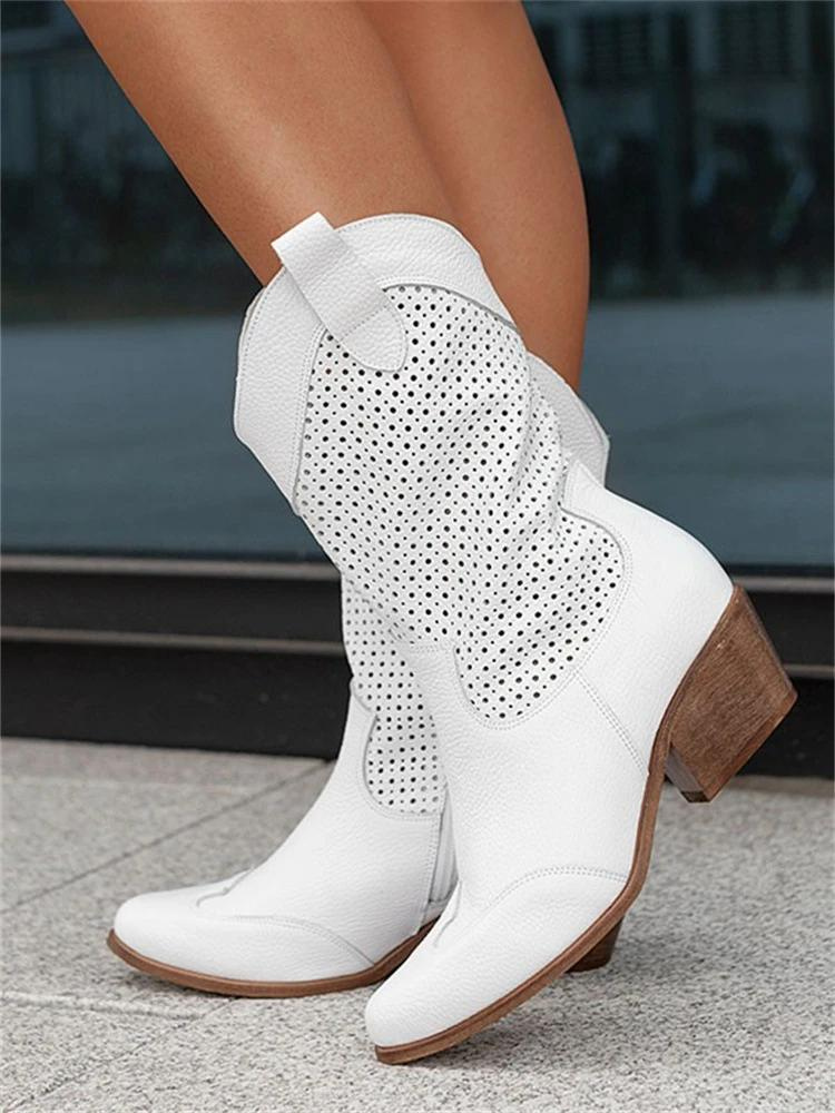 Women's Western Boots with Block Heels and Perforated Design - J&B; - 3 - Elvaroza.com