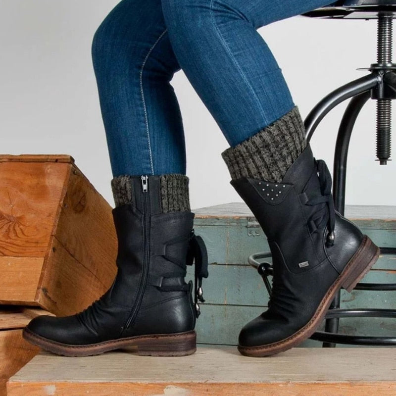Stylish women's ankle boots with a floral pattern and buckles - J&B; - 4 - Elvaroza.com