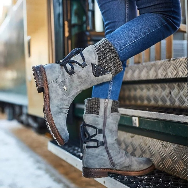 Stylish women's ankle boots with a floral pattern and buckles - J&B; - 6 - Elvaroza.com