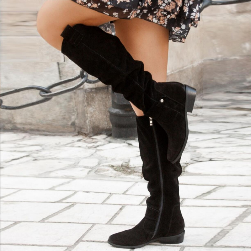 Knee-high flat women's boots with a side zipper and comfortable sole - J&B; - 2 - Elvaroza.com