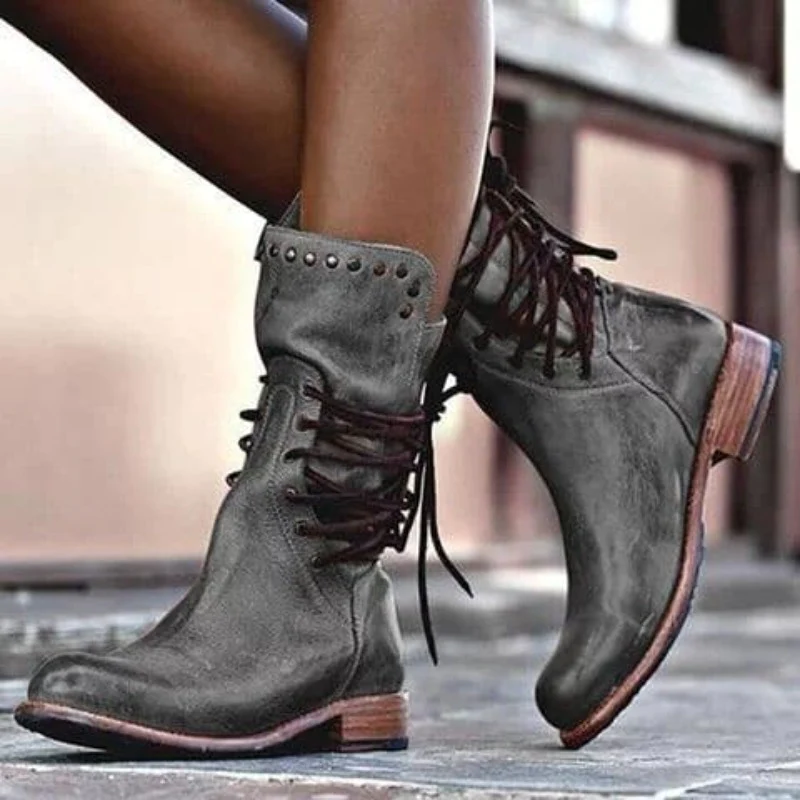Women's Lace-Up Boots – Vintage Style with Comfortable Block Heels - J&B; - 3 - Elvaroza.com