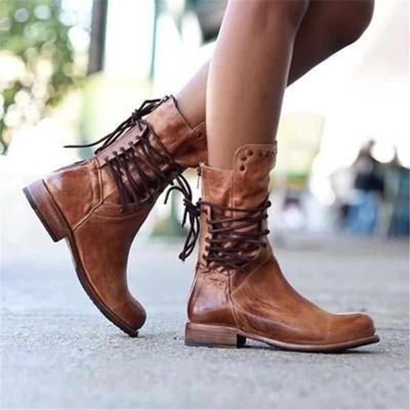 Women's Lace-Up Boots – Vintage Style with Comfortable Block Heels - J&B; - 4 - Elvaroza.com