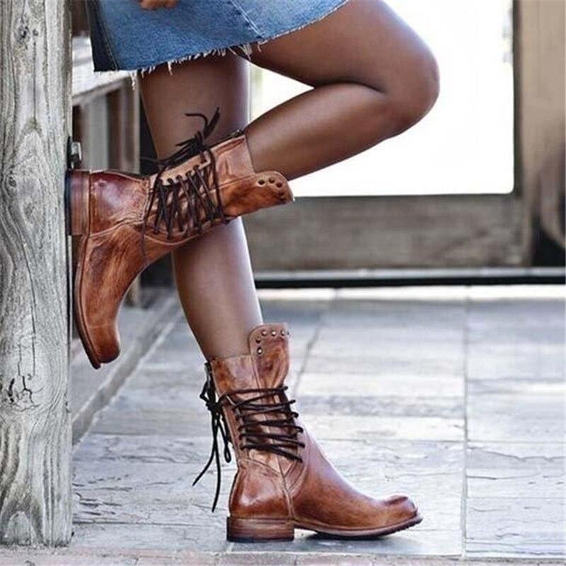 Women's Lace-Up Boots – Vintage Style with Comfortable Block Heels - J&B; - 5 - Elvaroza.com