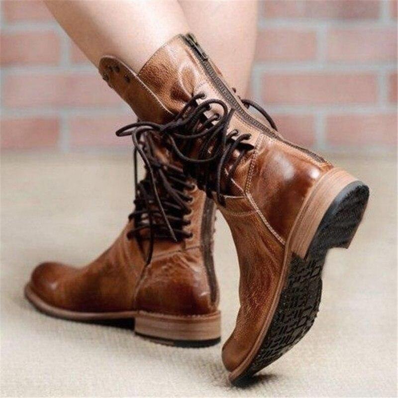 Women's Lace-Up Boots – Vintage Style with Comfortable Block Heels - J&B; - 6 - Elvaroza.com