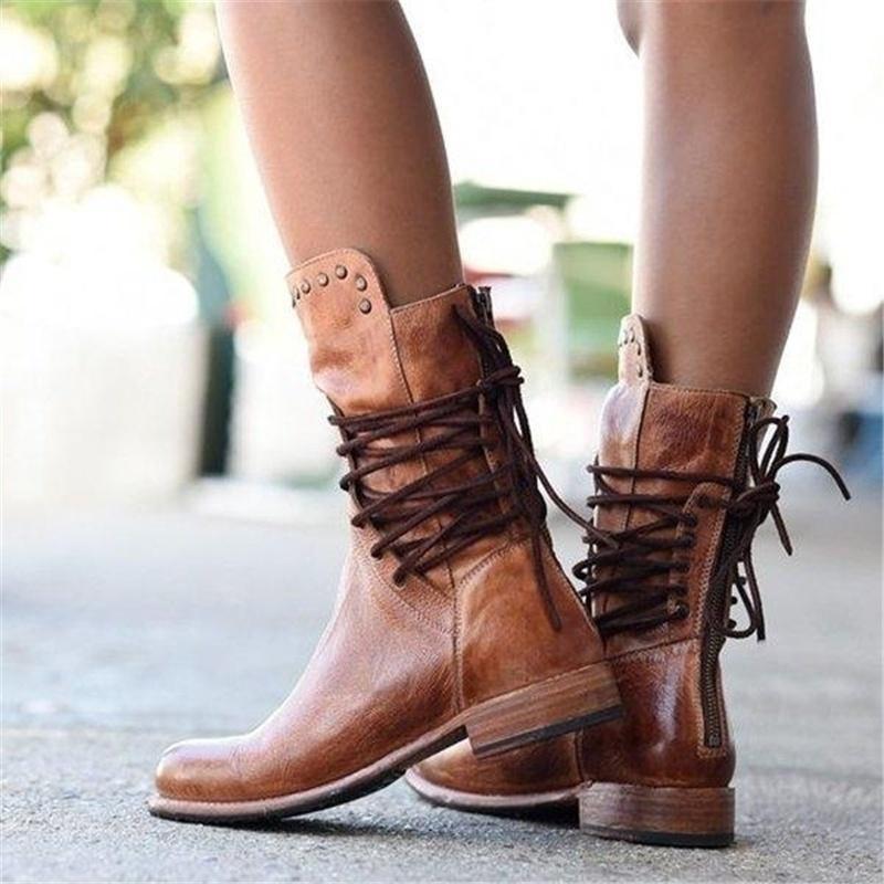 Women's Lace-Up Boots – Vintage Style with Comfortable Block Heels - J&B; - 7 - Elvaroza.com