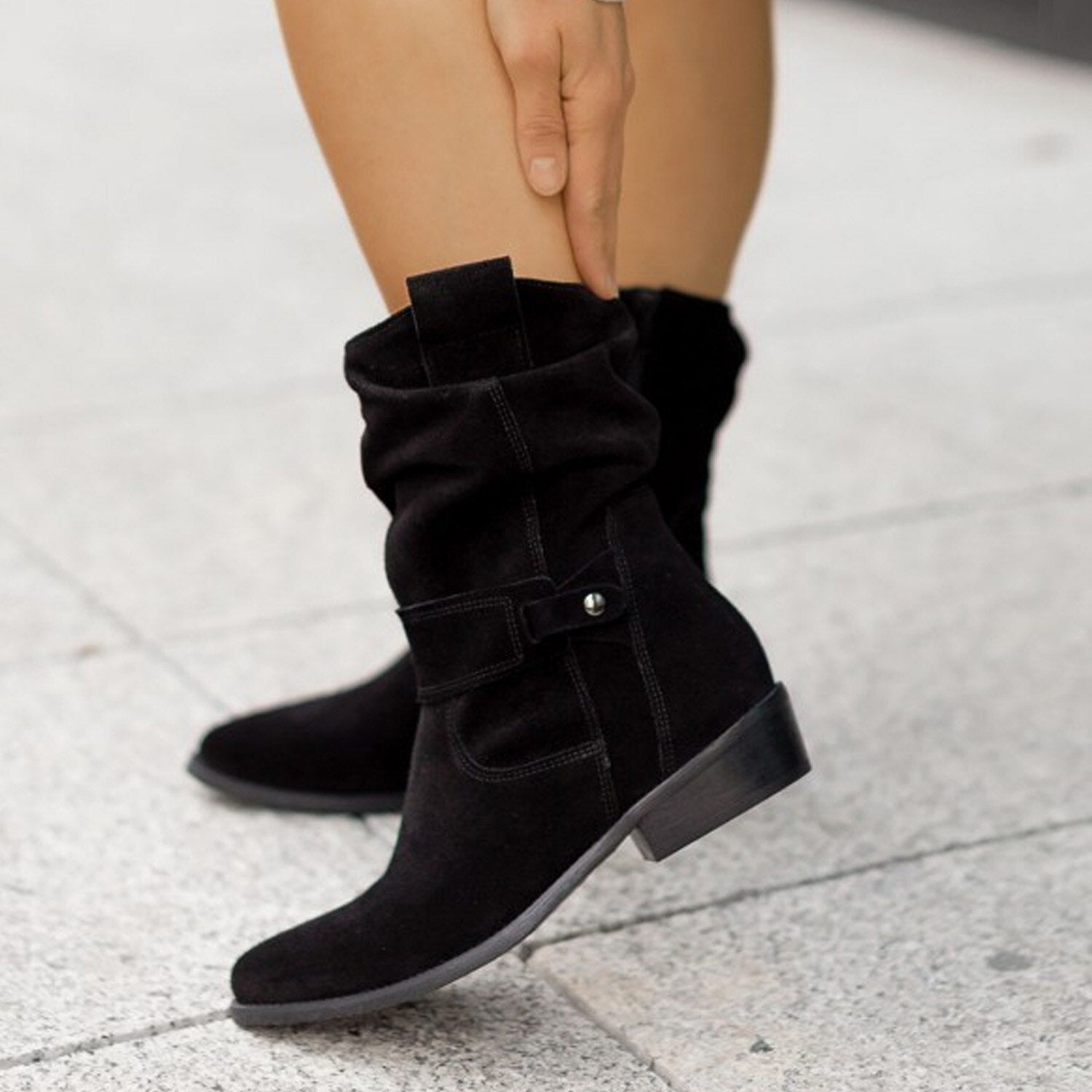 Stylish women's slouch boots with block heels and adjustable straps - J&B; - 3 - Elvaroza.com