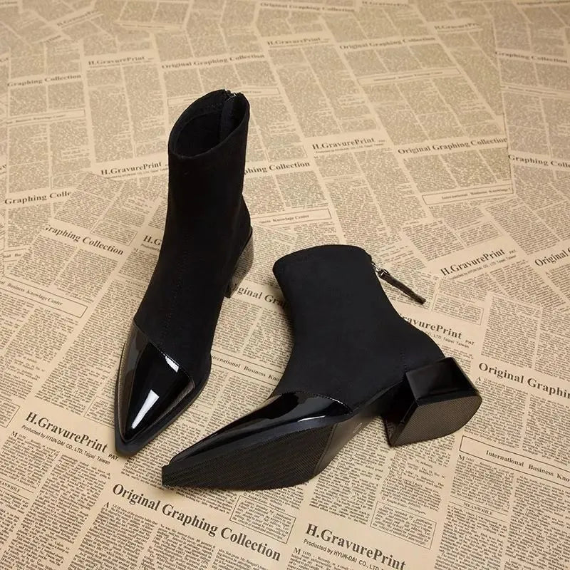 Women's Ankle Boots with Block Heels and Shiny Toes - J&B; - 3 - Elvaroza.com