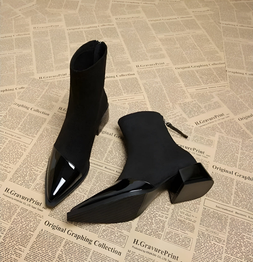 Women's Ankle Boots with Block Heels and Shiny Toes - J&B; - 6 - Elvaroza.com