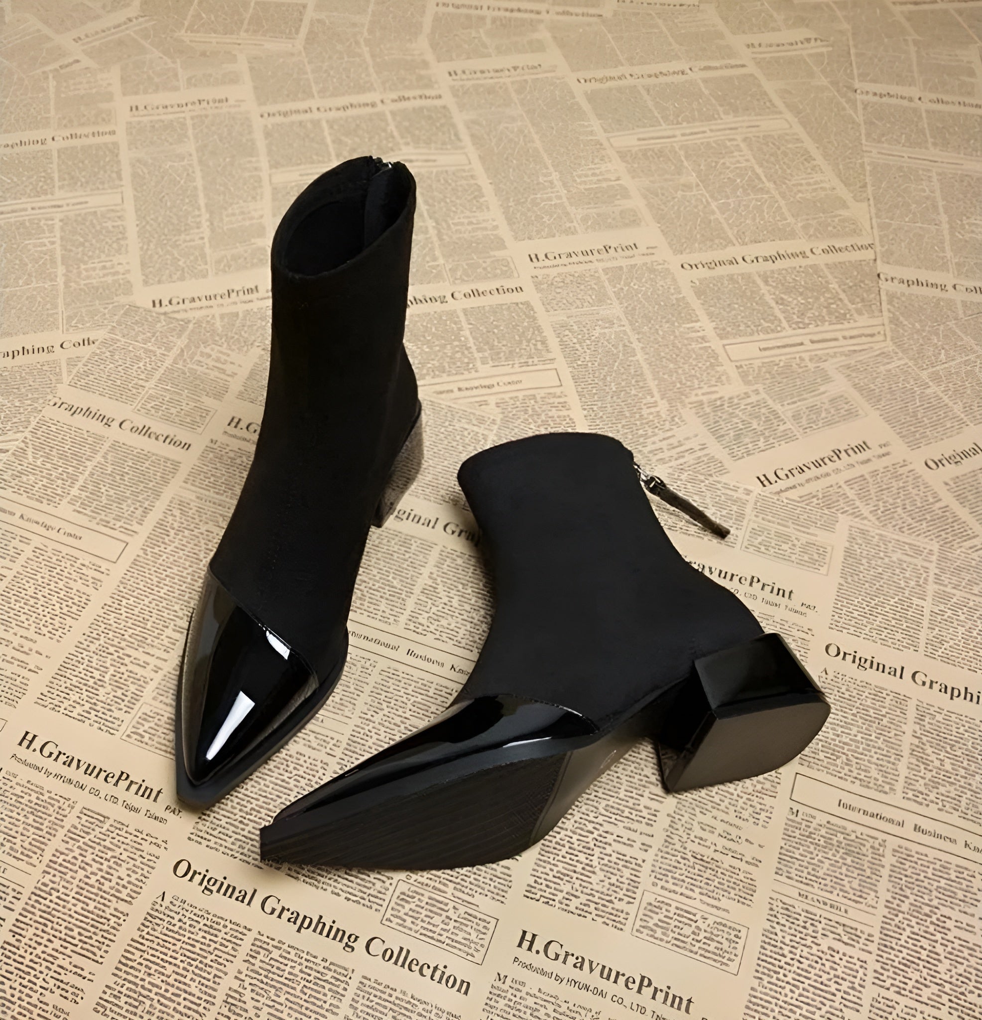 Women's Ankle Boots with Block Heels and Shiny Toes - J&B; - 6 - Elvaroza.com