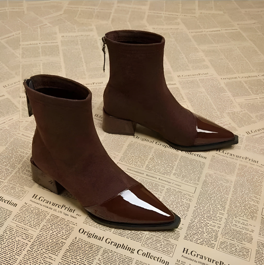 Women's Ankle Boots with Block Heels and Shiny Toes - J&B; - 7 - Elvaroza.com
