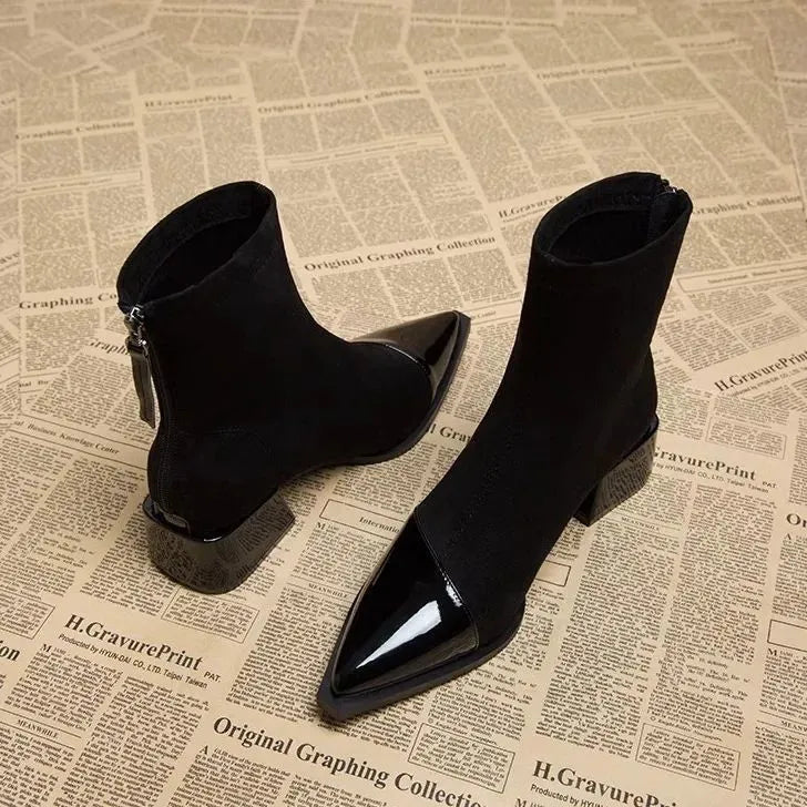 Women's Ankle Boots with Block Heels and Shiny Toes - J&B; - 8 - Elvaroza.com