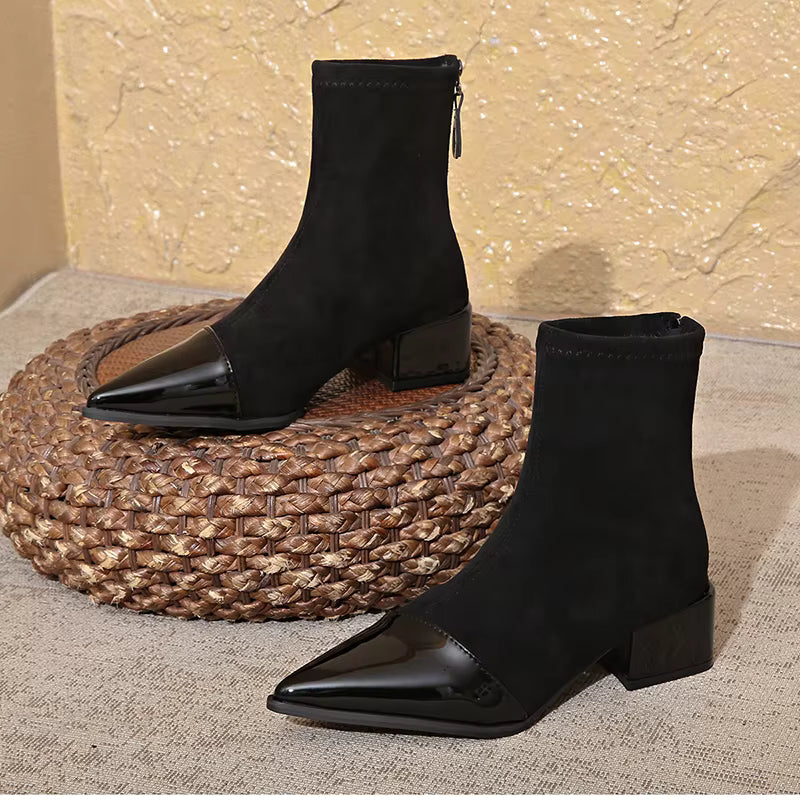 Women's Ankle Boots with Block Heels and Shiny Toes - J&B; - 9 - Elvaroza.com