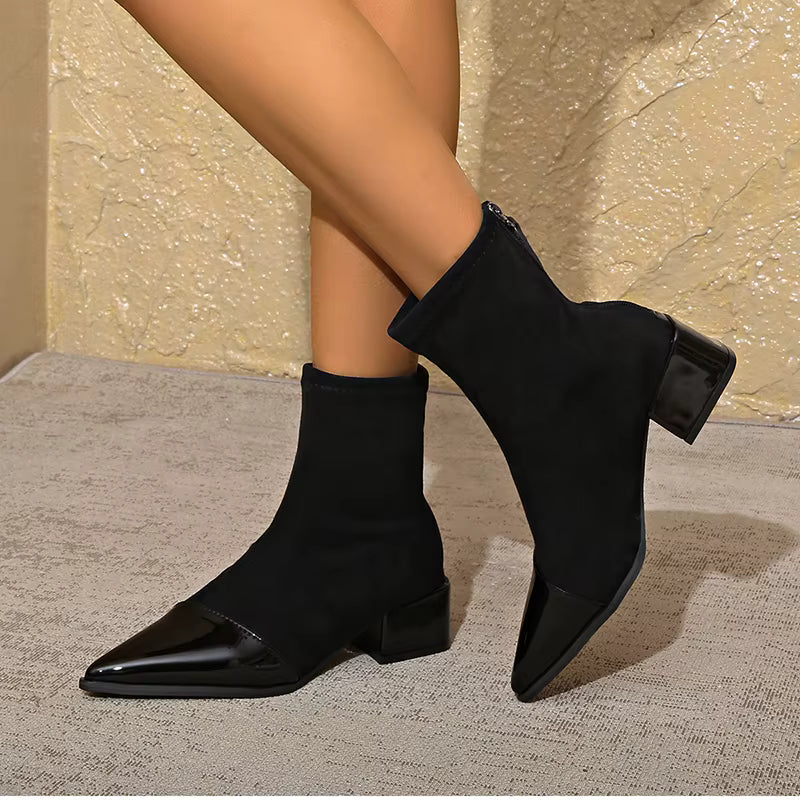 Women's Ankle Boots with Block Heels and Shiny Toes - J&B; - 11 - Elvaroza.com