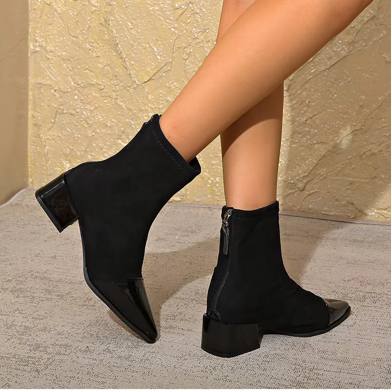 Women's Ankle Boots with Block Heels and Shiny Toes - J&B; - 12 - Elvaroza.com
