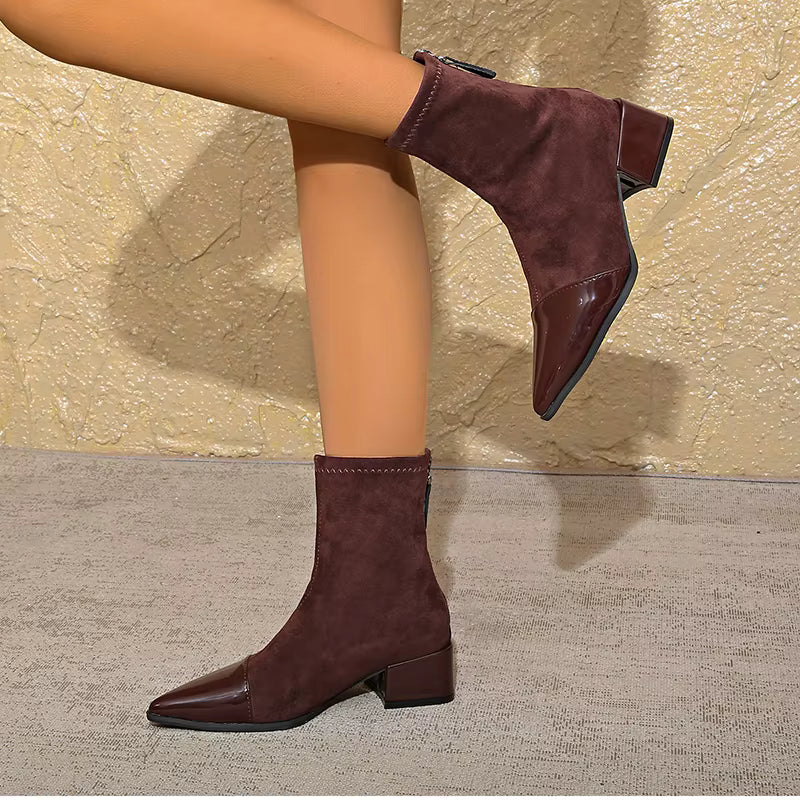Women's Ankle Boots with Block Heels and Shiny Toes - J&B; - 13 - Elvaroza.com